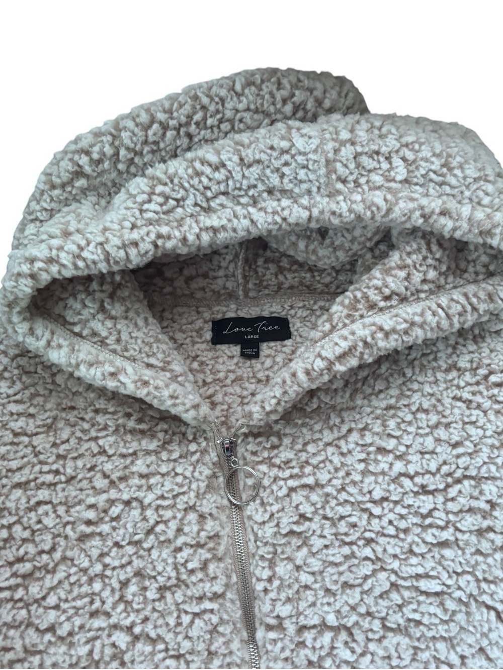 Love Tree Cream Teddy Jacket with Hood